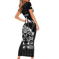New Zealand Rugby Warrior Custom Short Sleeve Bodycon Dress Black Fern Taniko Motif LT9 - Polynesian Pride