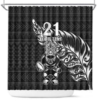 New Zealand Rugby Warrior Custom Shower Curtain Black Fern Taniko Motif LT9 Black - Polynesian Pride