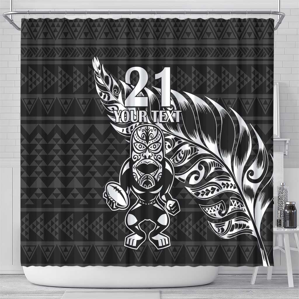 New Zealand Rugby Warrior Custom Shower Curtain Black Fern Taniko Motif LT9 - Polynesian Pride