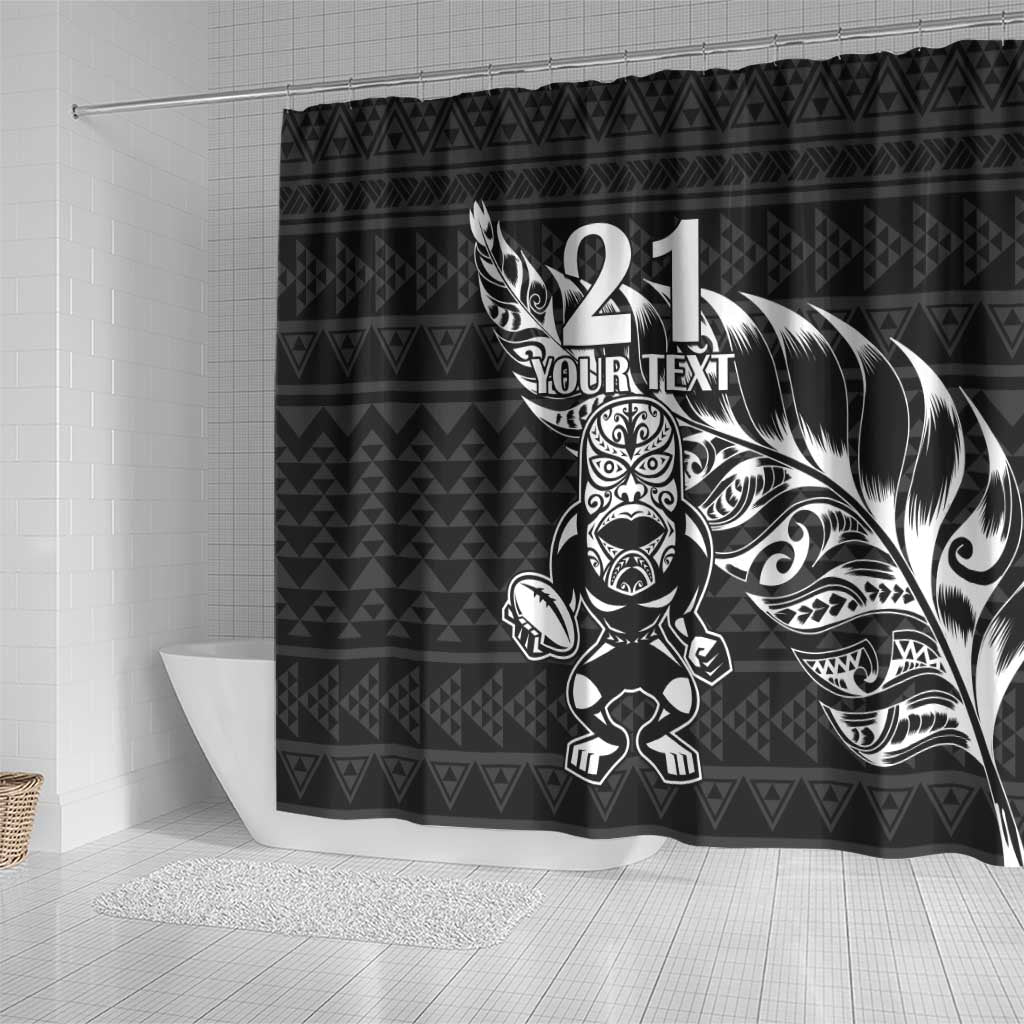 New Zealand Rugby Warrior Custom Shower Curtain Black Fern Taniko Motif LT9 - Polynesian Pride