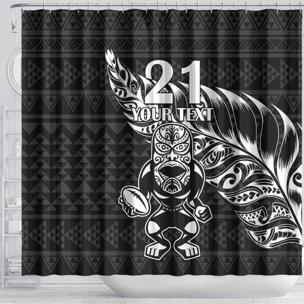 New Zealand Rugby Warrior Custom Shower Curtain Black Fern Taniko Motif LT9 - Polynesian Pride