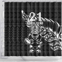 New Zealand Rugby Warrior Custom Shower Curtain Black Fern Taniko Motif LT9 - Polynesian Pride