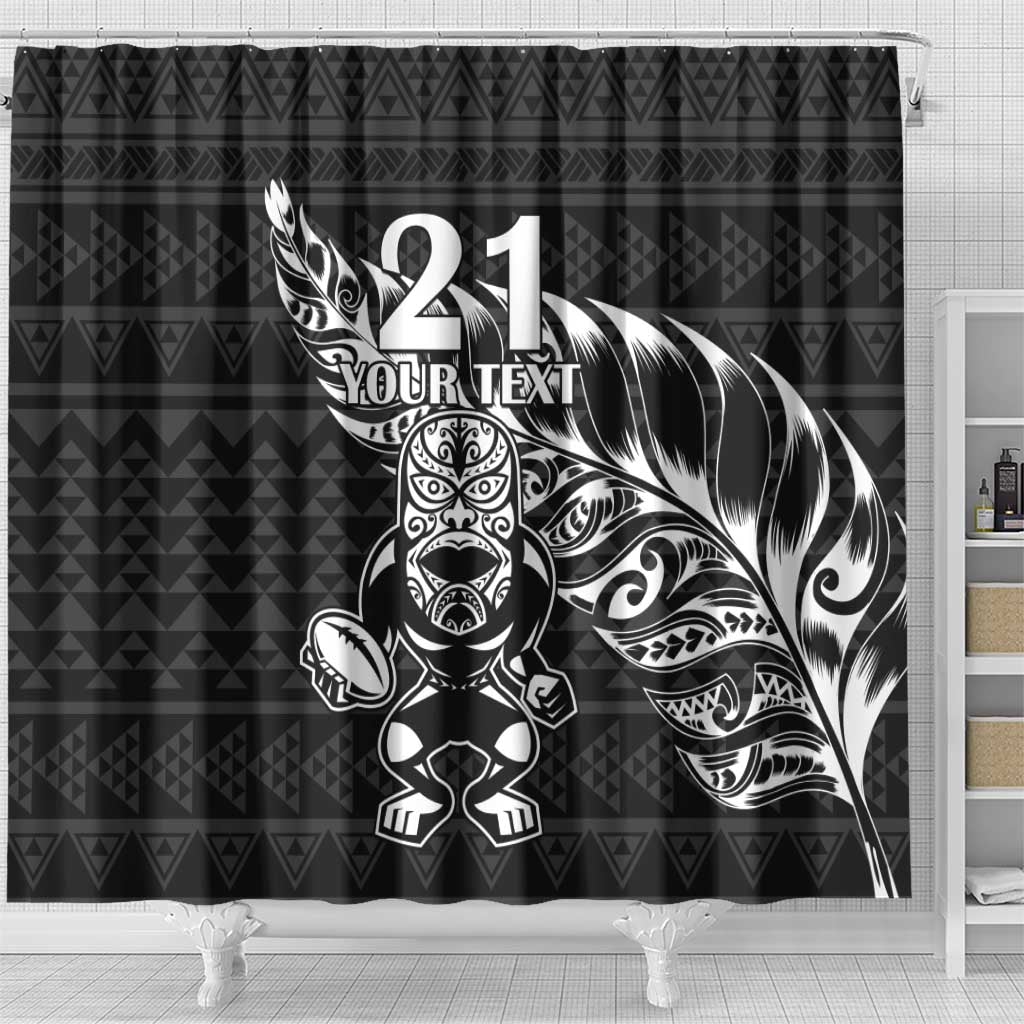 New Zealand Rugby Warrior Custom Shower Curtain Black Fern Taniko Motif LT9 - Polynesian Pride