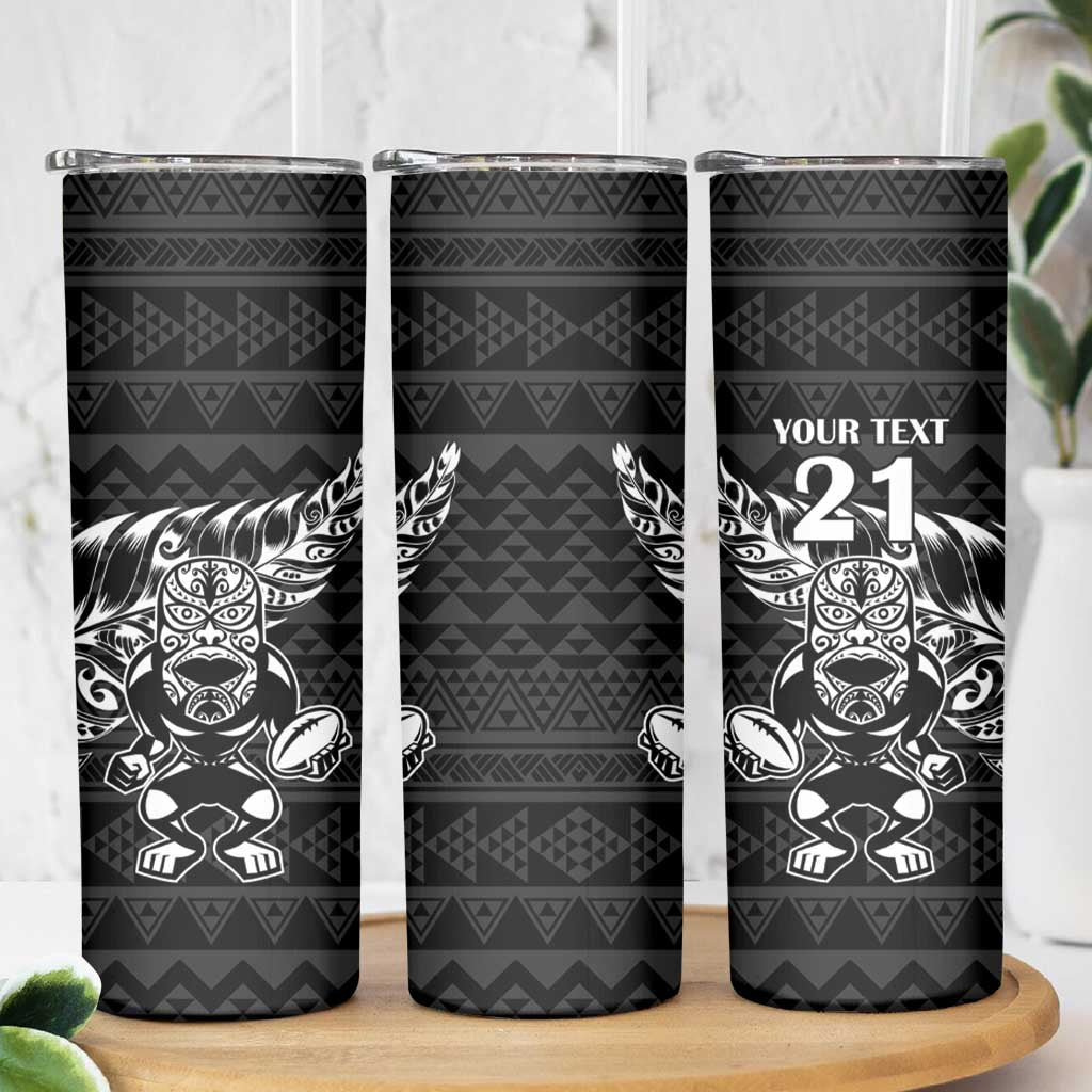 New Zealand Rugby Warrior Custom Skinny Tumbler Black Fern Taniko Motif LT9 - Polynesian Pride