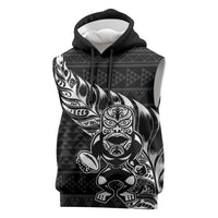 New Zealand Rugby Warrior Custom Sleeveless Hoodie Black Fern Taniko Motif LT9 Black - Polynesian Pride