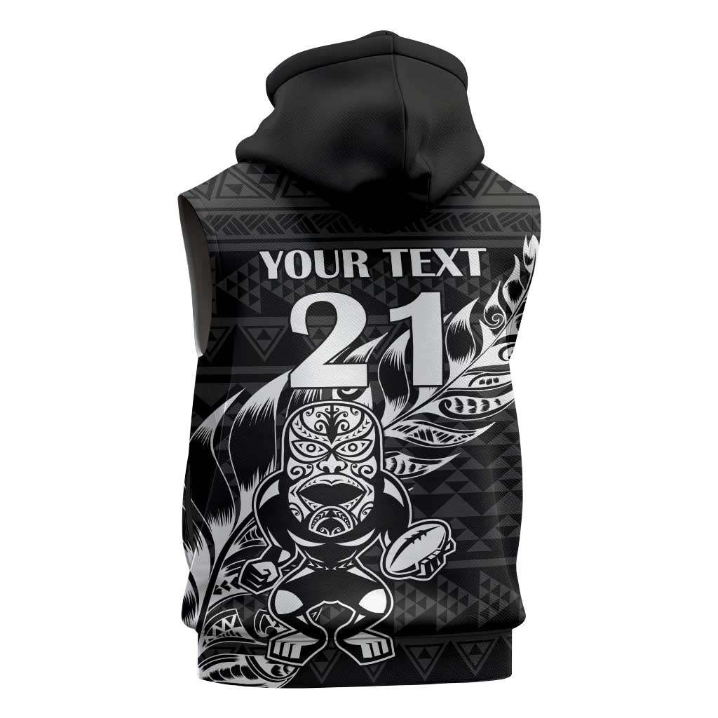 New Zealand Rugby Warrior Custom Sleeveless Hoodie Black Fern Taniko Motif LT9 - Polynesian Pride