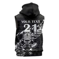 New Zealand Rugby Warrior Custom Sleeveless Hoodie Black Fern Taniko Motif LT9 - Polynesian Pride