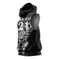 New Zealand Rugby Warrior Custom Sleeveless Hoodie Black Fern Taniko Motif LT9 - Polynesian Pride