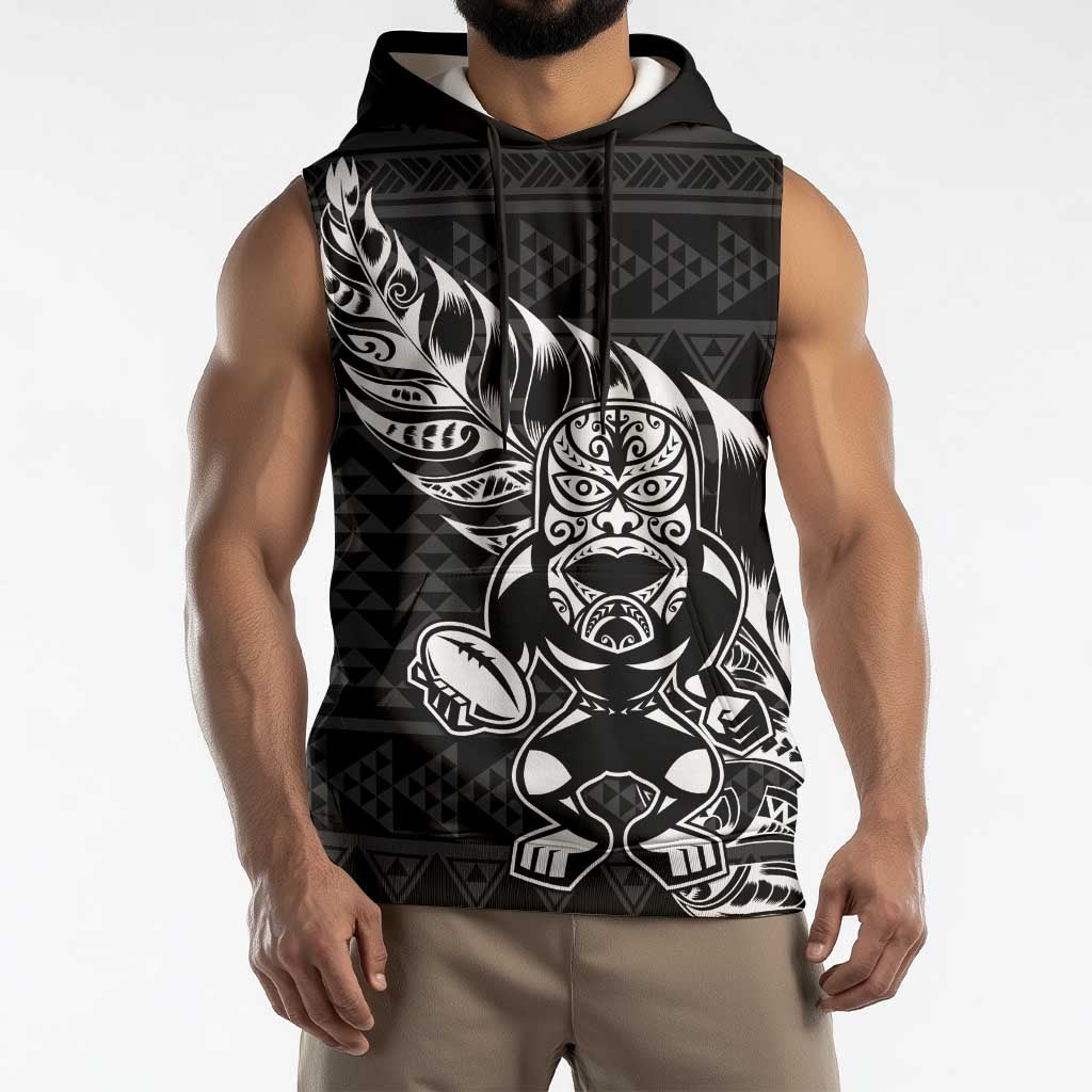New Zealand Rugby Warrior Custom Sleeveless Hoodie Black Fern Taniko Motif LT9 - Polynesian Pride