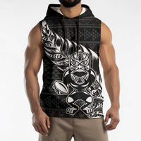 New Zealand Rugby Warrior Custom Sleeveless Hoodie Black Fern Taniko Motif LT9 - Polynesian Pride