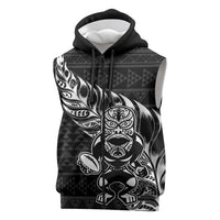 New Zealand Rugby Warrior Custom Sleeveless Zip Hoodie Black Fern Taniko Motif LT9 Black - Polynesian Pride