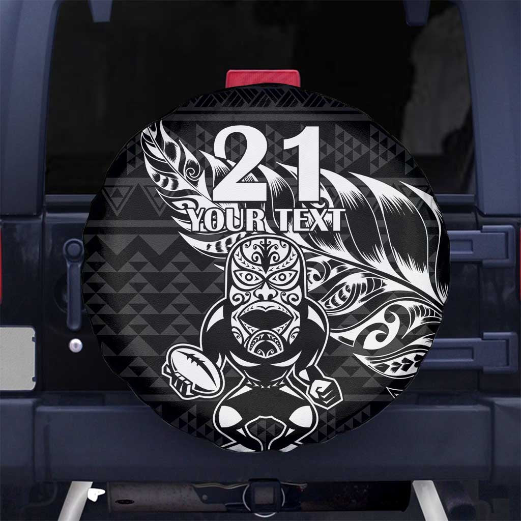 New Zealand Rugby Warrior Custom Spare Tire Cover Black Fern Taniko Motif LT9 No hole Black - Polynesian Pride