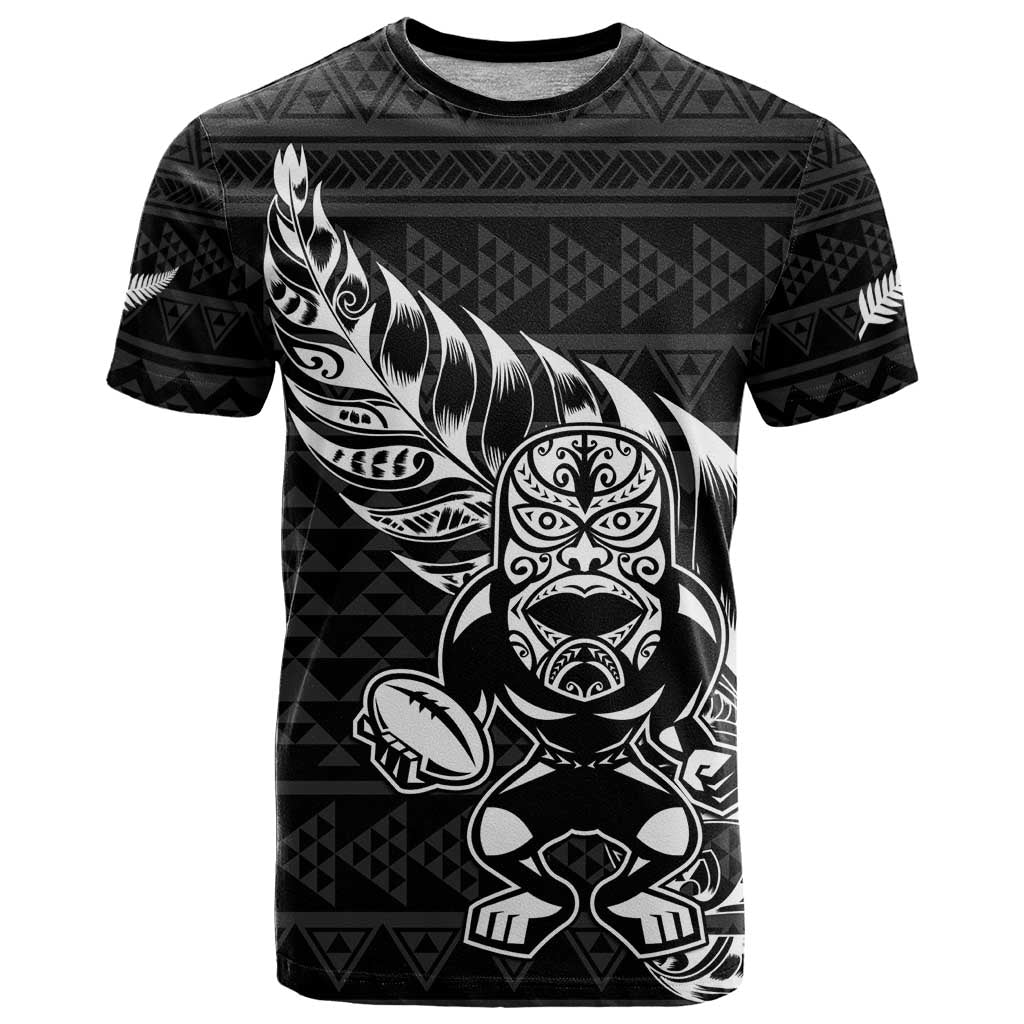 New Zealand Rugby Warrior Custom T Shirt Black Fern Taniko Motif LT9 Black - Polynesian Pride