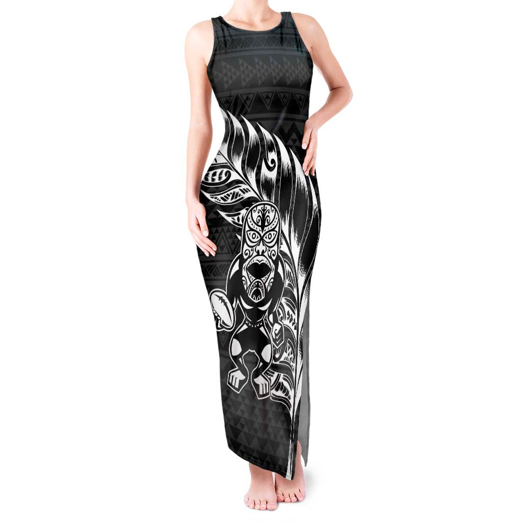 New Zealand Rugby Warrior Custom Tank Maxi Dress Black Fern Taniko Motif LT9 Women Black - Polynesian Pride