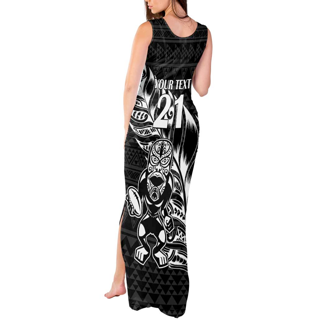 New Zealand Rugby Warrior Custom Tank Maxi Dress Black Fern Taniko Motif LT9 - Polynesian Pride