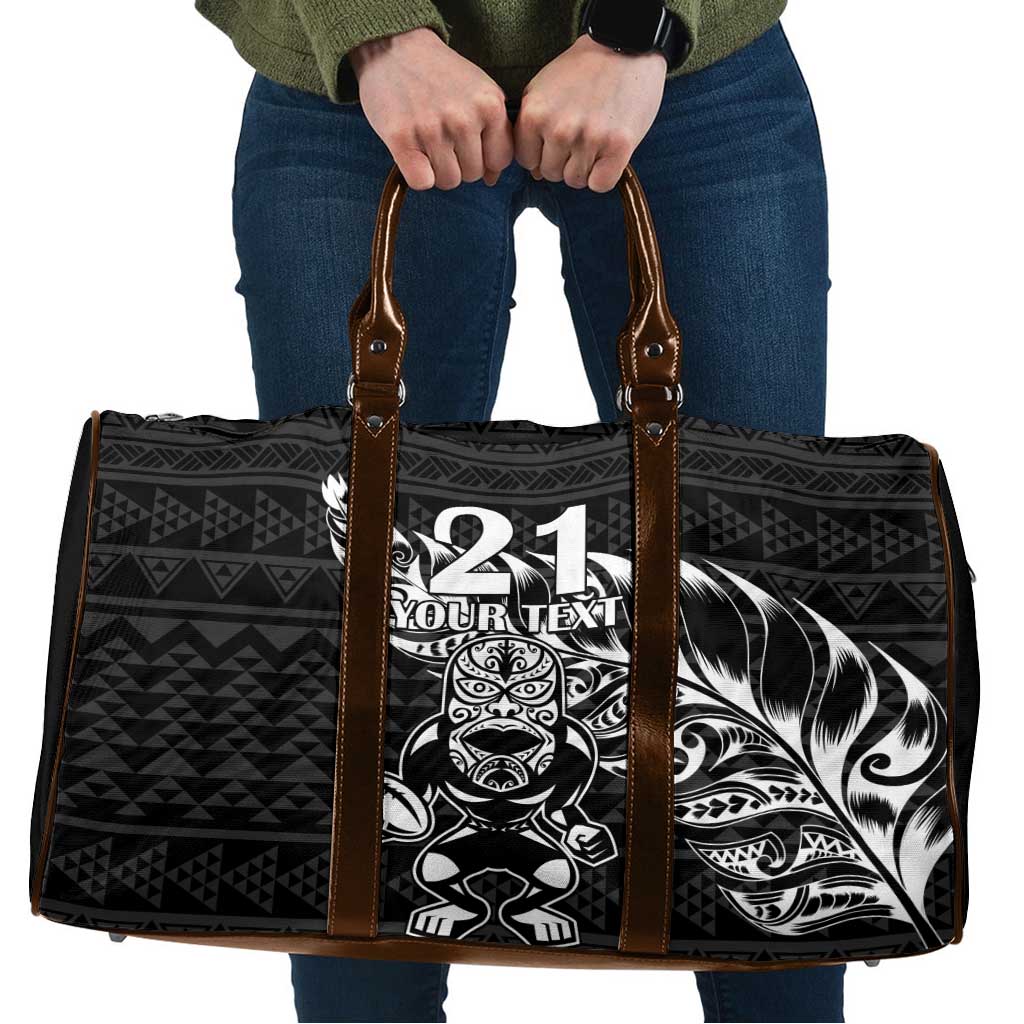 New Zealand Rugby Warrior Custom Travel Bag Black Fern Taniko Motif LT9 Black - Polynesian Pride
