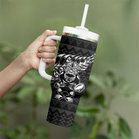 New Zealand Rugby Warrior Custom Tumbler With Handle Black Fern Taniko Motif LT9 - Polynesian Pride
