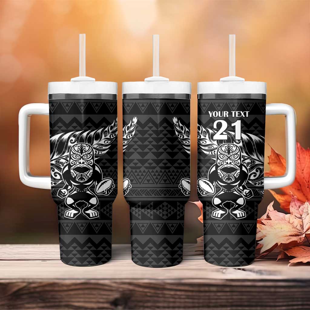 New Zealand Rugby Warrior Custom Tumbler With Handle Black Fern Taniko Motif LT9 - Polynesian Pride