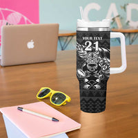 New Zealand Rugby Warrior Custom Tumbler With Handle Black Fern Taniko Motif LT9 - Polynesian Pride