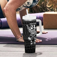 New Zealand Rugby Warrior Custom Tumbler With Handle Black Fern Taniko Motif LT9 - Polynesian Pride