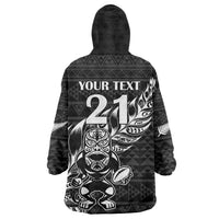 New Zealand Rugby Warrior Custom Wearable Blanket Hoodie Black Fern Taniko Motif LT9 - Polynesian Pride
