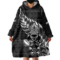 New Zealand Rugby Warrior Custom Wearable Blanket Hoodie Black Fern Taniko Motif LT9 - Polynesian Pride