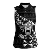 New Zealand Rugby Warrior Custom Women Sleeveless Polo Shirt Black Fern Taniko Motif LT9 Female Black - Polynesian Pride
