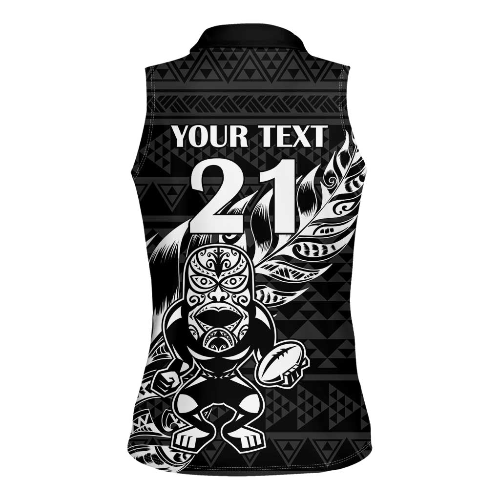 New Zealand Rugby Warrior Custom Women Sleeveless Polo Shirt Black Fern Taniko Motif LT9 - Polynesian Pride