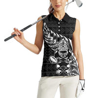 New Zealand Rugby Warrior Custom Women Sleeveless Polo Shirt Black Fern Taniko Motif LT9 - Polynesian Pride