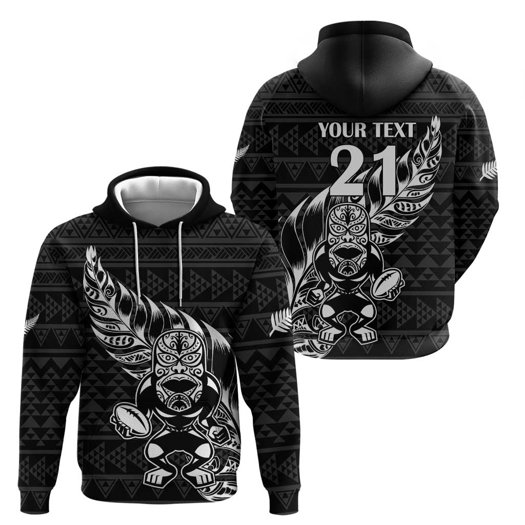 New Zealand Rugby Warrior Custom Zip Hoodie Black Fern Taniko Motif LT9 - Polynesian Pride