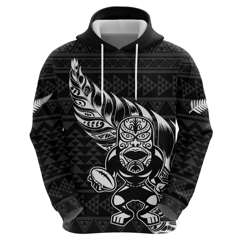 New Zealand Rugby Warrior Custom Zip Hoodie Black Fern Taniko Motif LT9 - Polynesian Pride