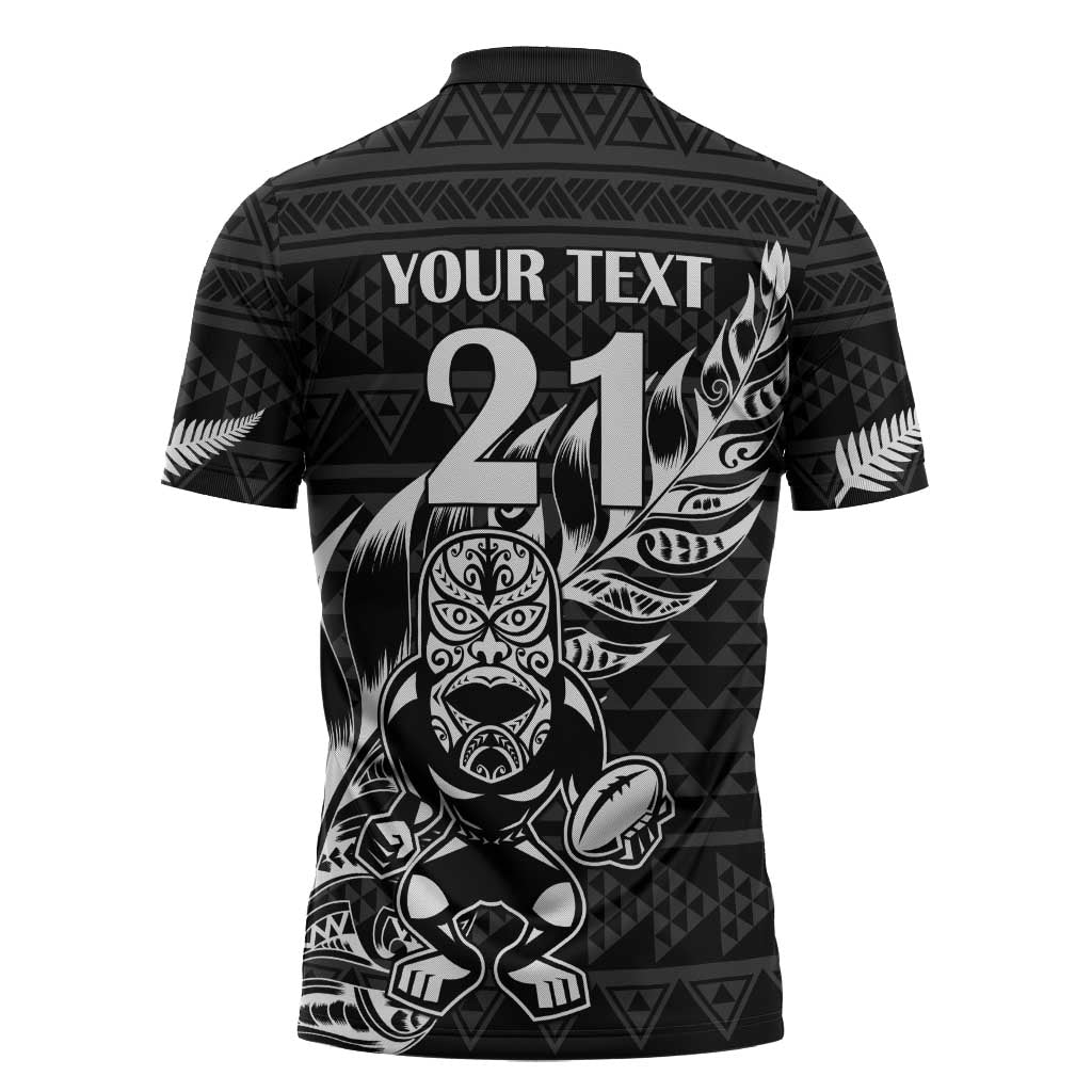 New Zealand Rugby Warrior Custom Zipper Polo Shirt Black Fern Taniko Motif LT9 - Polynesian Pride