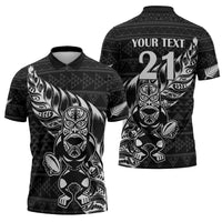 New Zealand Rugby Warrior Custom Zipper Polo Shirt Black Fern Taniko Motif LT9 - Polynesian Pride