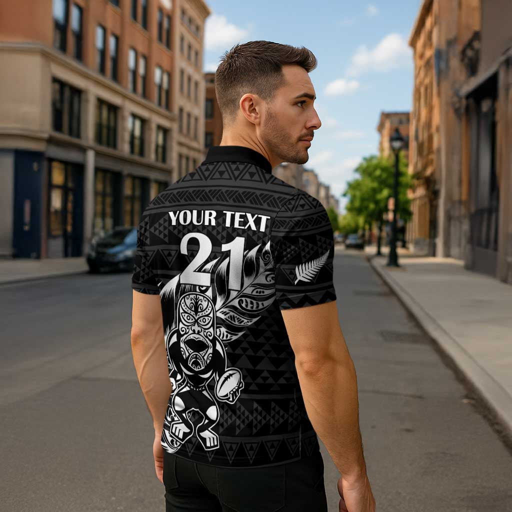 New Zealand Rugby Warrior Custom Zipper Polo Shirt Black Fern Taniko Motif LT9 - Polynesian Pride