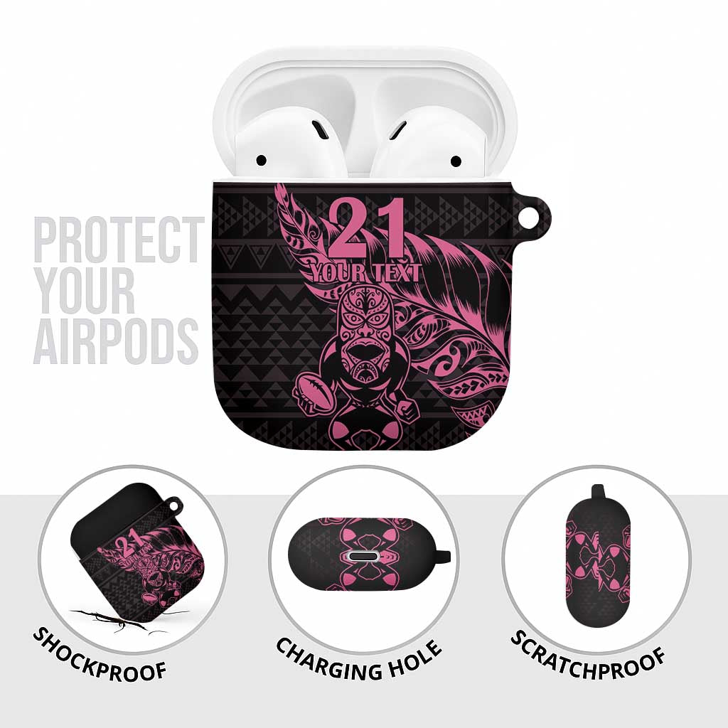 New Zealand Rugby Warrior Custom AirPods Case Pink Fern Taniko Motif LT9 - Polynesian Pride