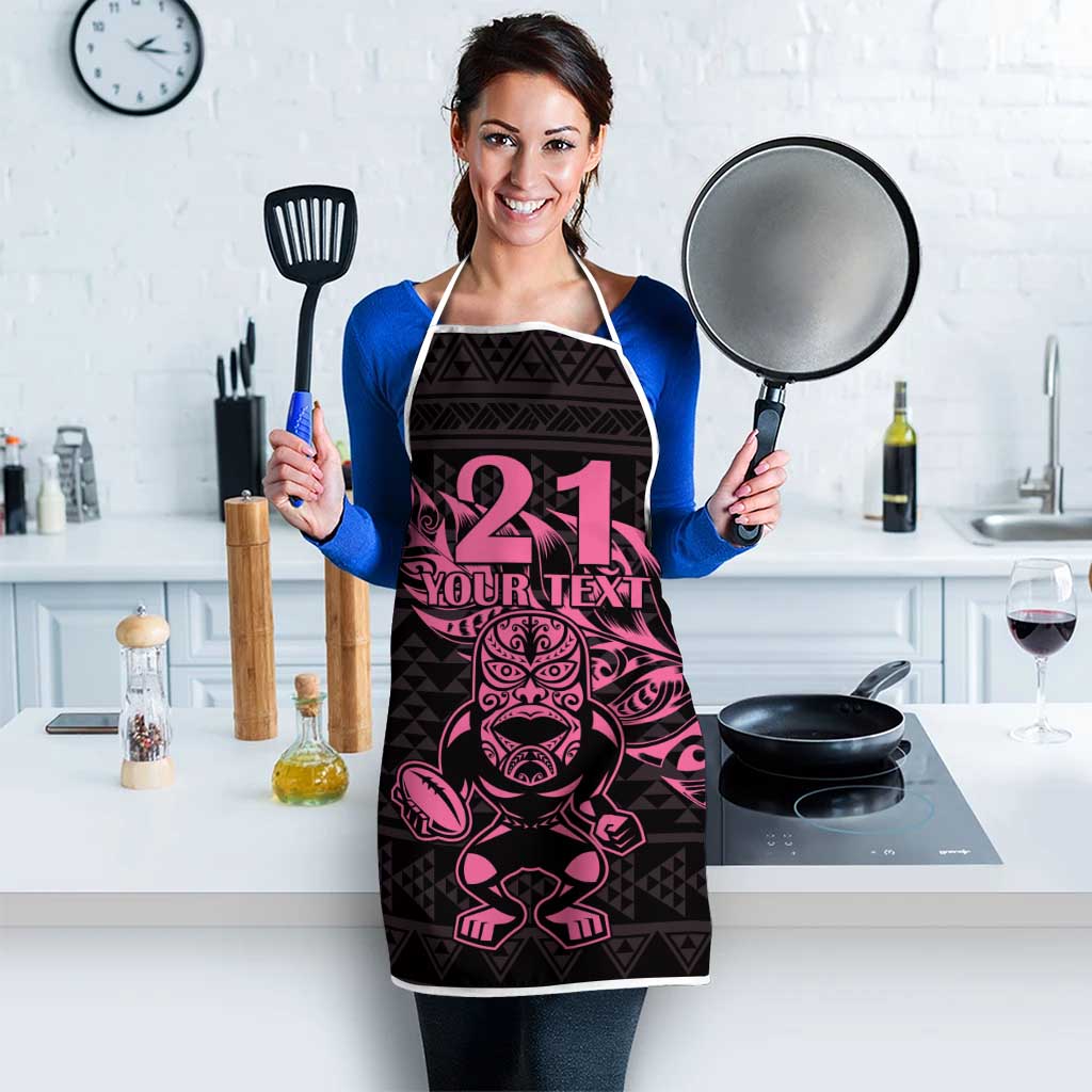 New Zealand Rugby Warrior Custom Apron Pink Fern Taniko Motif - Polynesian Pride