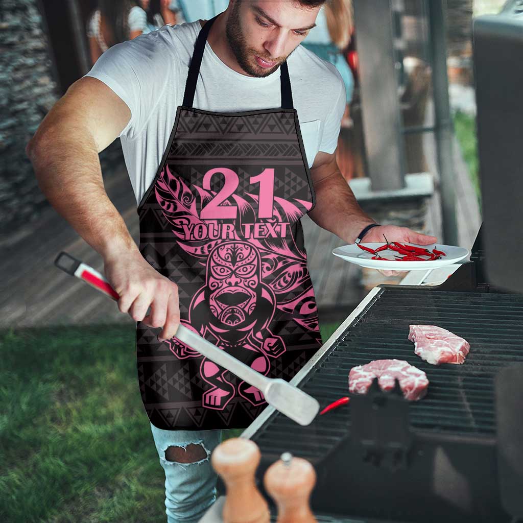 New Zealand Rugby Warrior Custom Apron Pink Fern Taniko Motif - Polynesian Pride