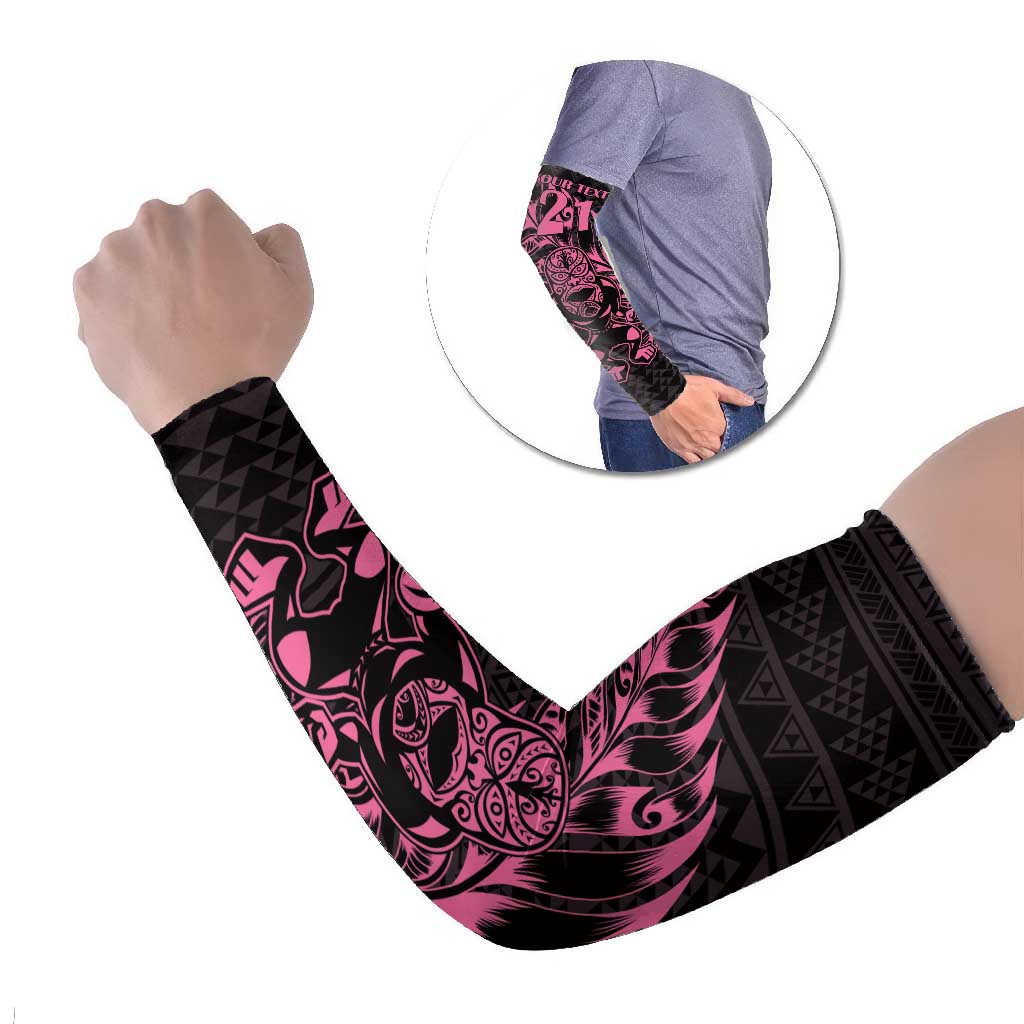New Zealand Rugby Warrior Custom Arm Sleeves Pink Fern Taniko Motif LT9 Set of 2 Pink - Polynesian Pride