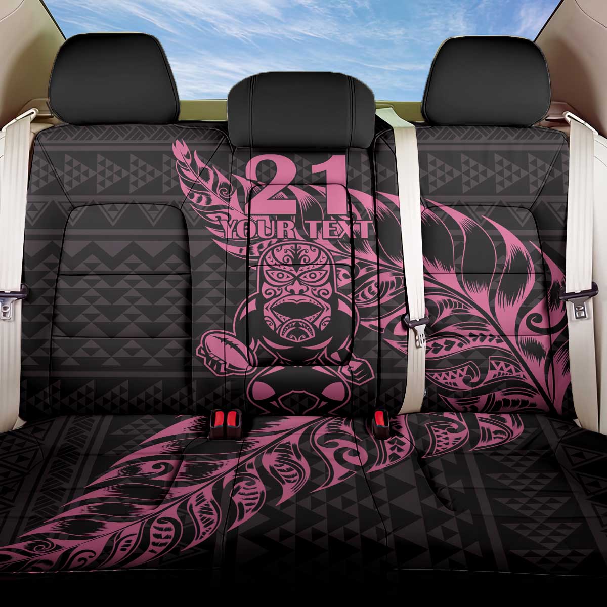 New Zealand Rugby Warrior Custom Back Car Seat Cover Pink Fern Taniko Motif LT9 One Size Pink - Polynesian Pride