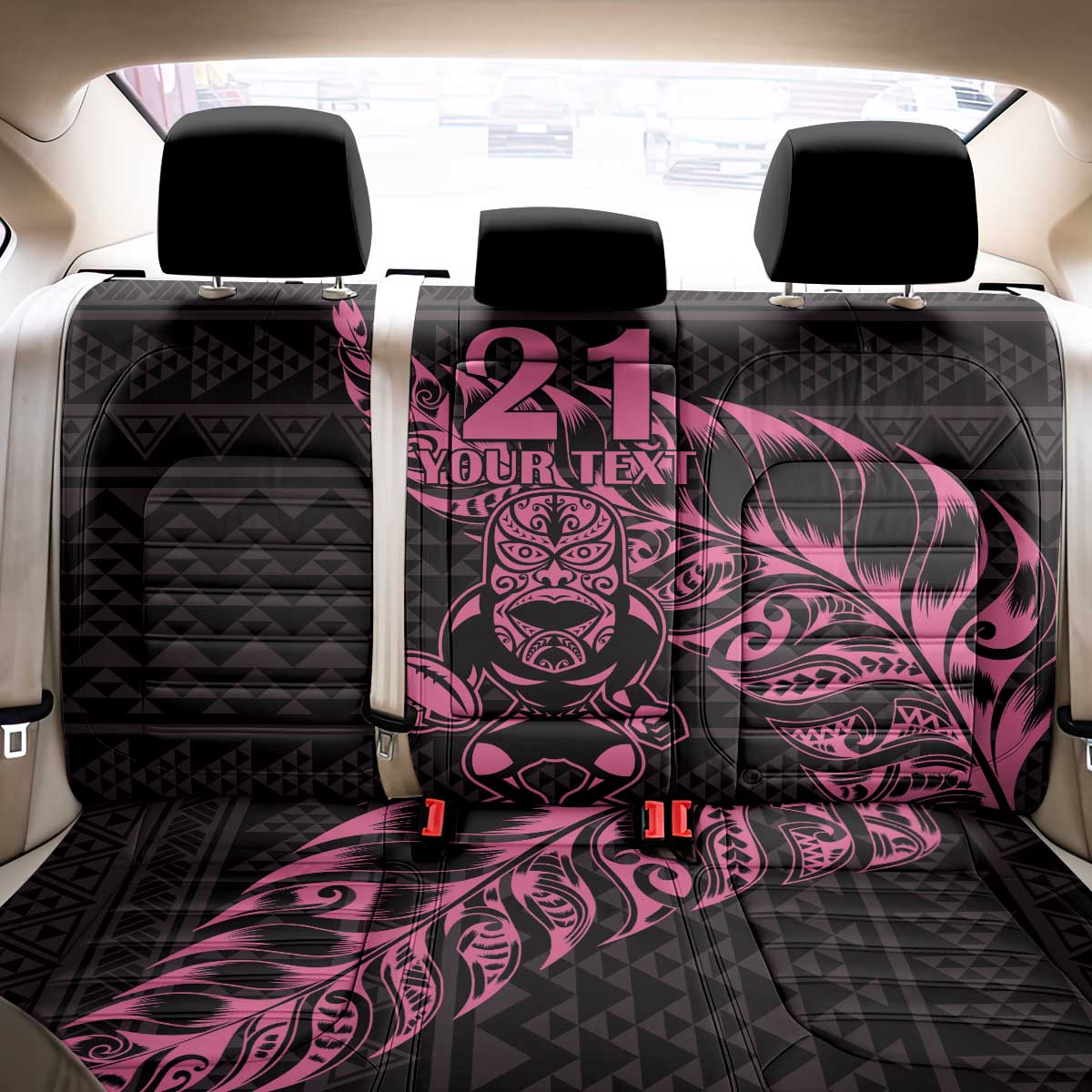 New Zealand Rugby Warrior Custom Back Car Seat Cover Pink Fern Taniko Motif LT9 - Polynesian Pride