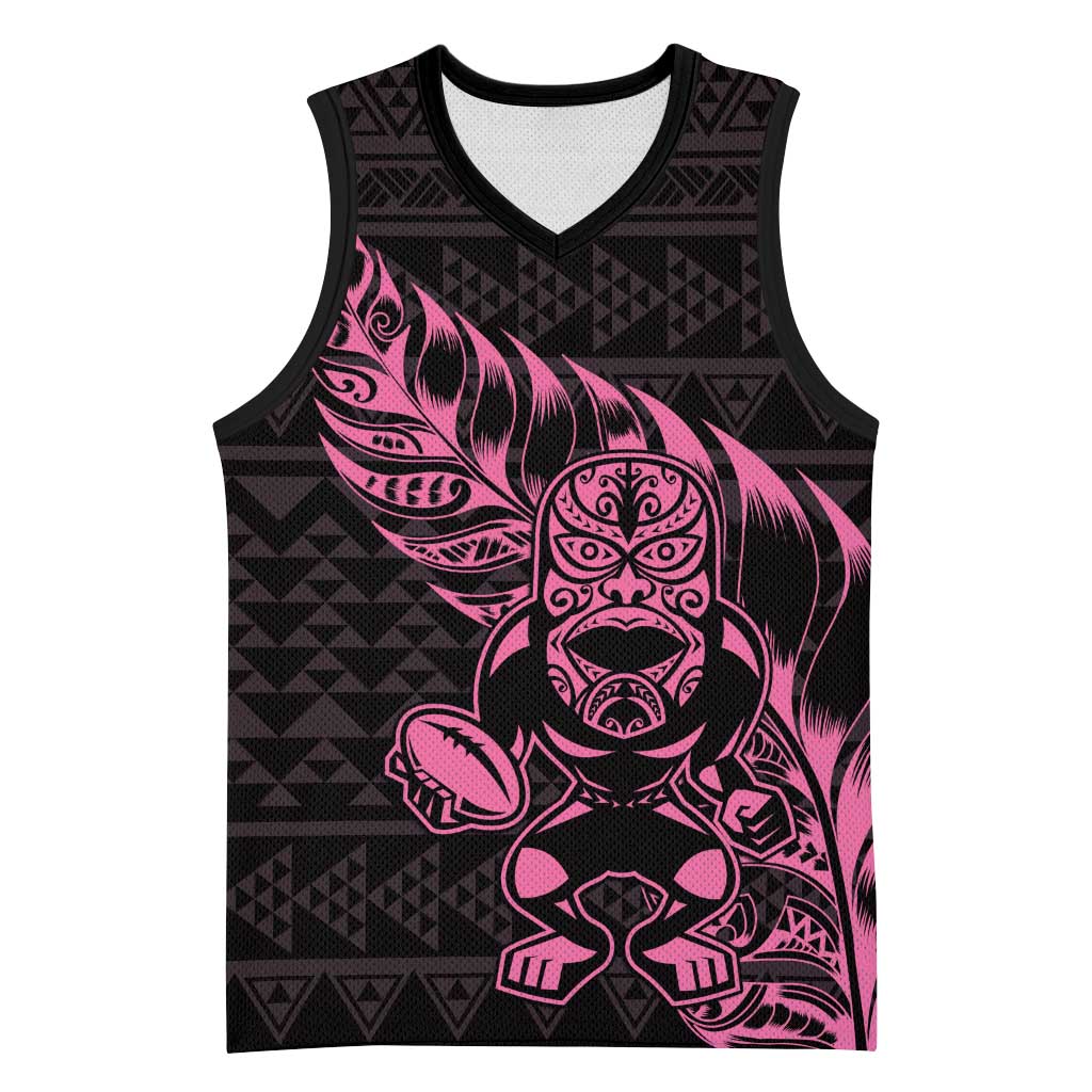 New Zealand Rugby Warrior Custom Basketball Jersey Pink Fern Taniko Motif LT9 Unisex Pink - Polynesian Pride