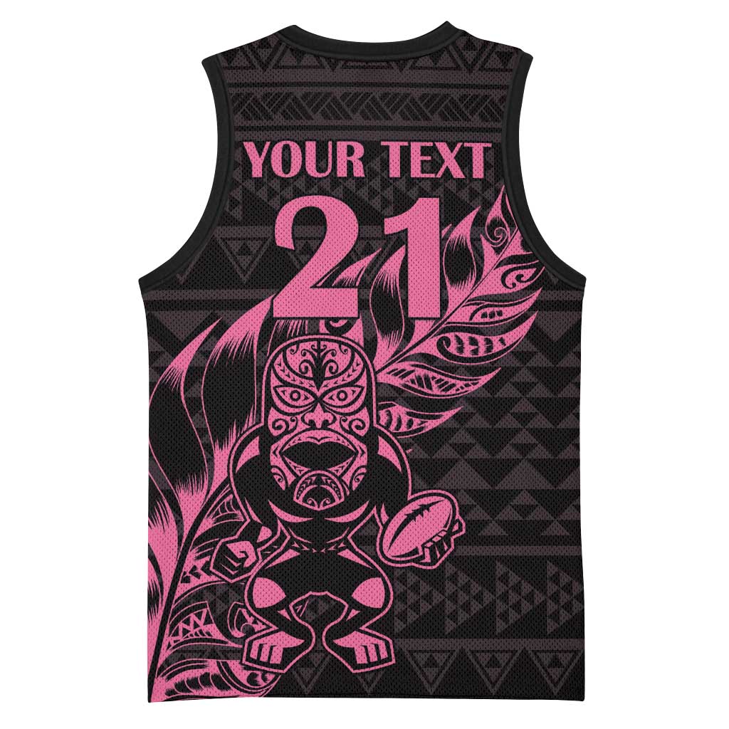 New Zealand Rugby Warrior Custom Basketball Jersey Pink Fern Taniko Motif LT9 - Polynesian Pride