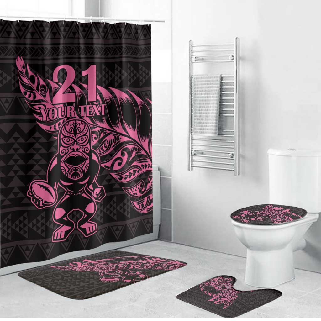 New Zealand Rugby Warrior Custom Bathroom Set Pink Fern Taniko Motif - Polynesian Pride