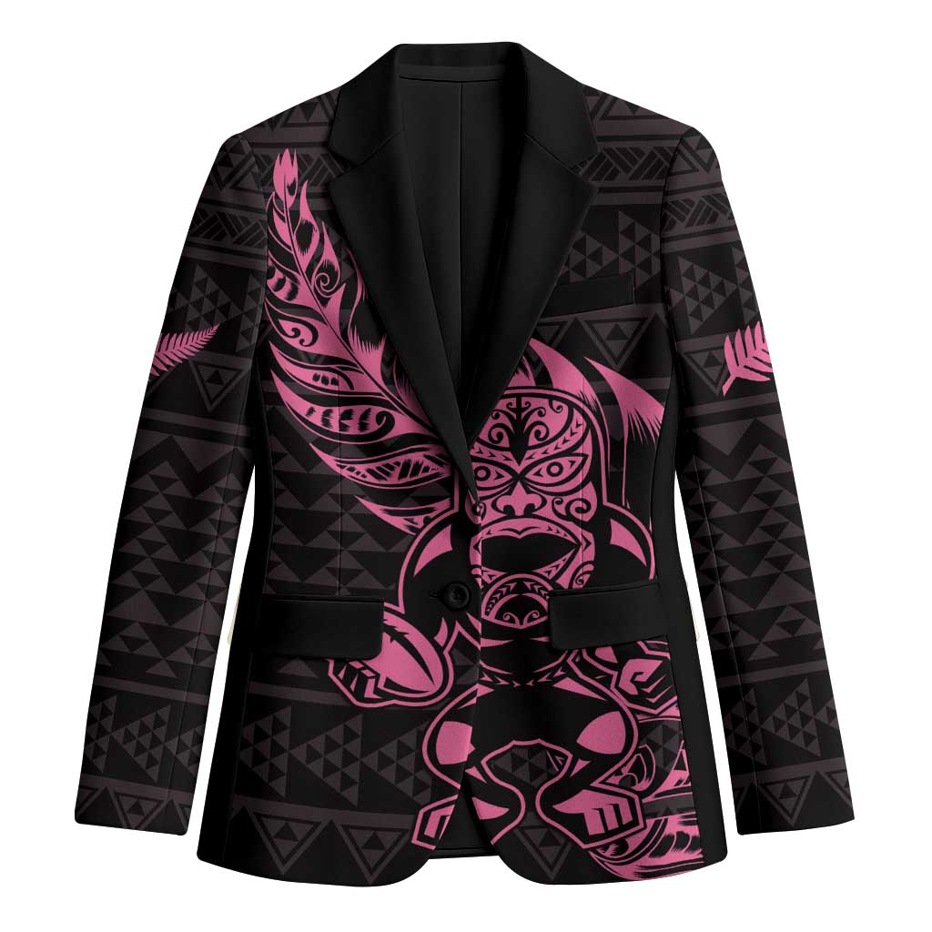 New Zealand Rugby Warrior Custom Blazer Pink Fern Taniko Motif - Polynesian Pride
