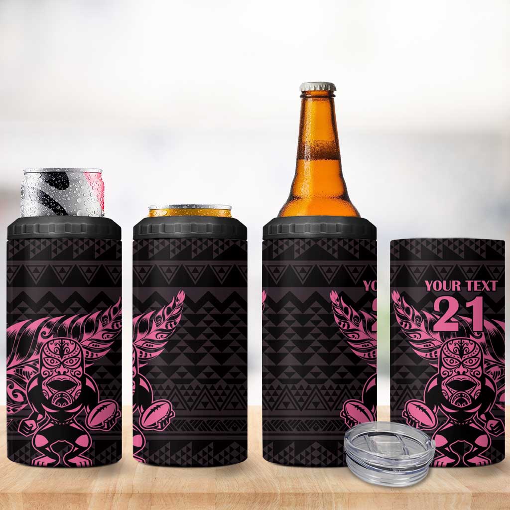 New Zealand Rugby Warrior Custom 4 in 1 Can Cooler Tumbler Pink Fern Taniko Motif LT9 - Polynesian Pride
