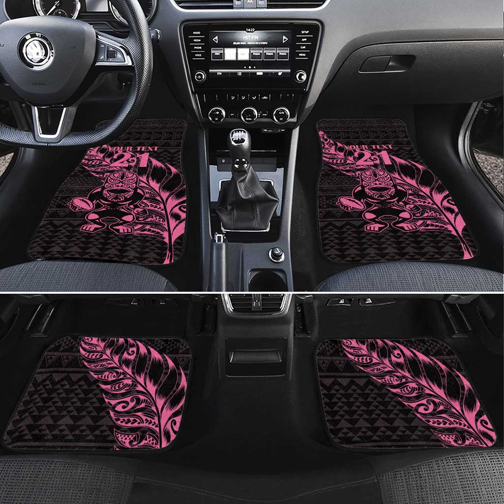 New Zealand Rugby Warrior Custom Car Mats Pink Fern Taniko Motif LT9 Set 4pcs Pink - Polynesian Pride