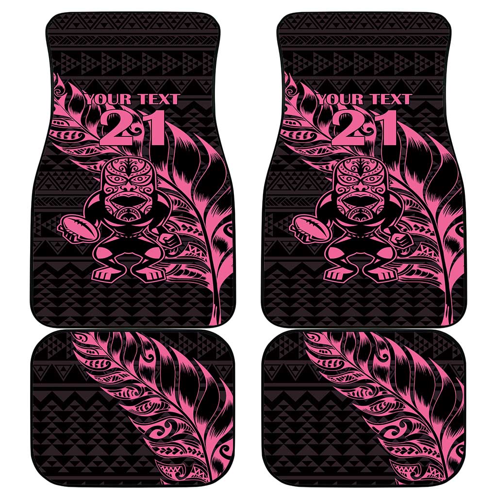New Zealand Rugby Warrior Custom Car Mats Pink Fern Taniko Motif LT9 - Polynesian Pride