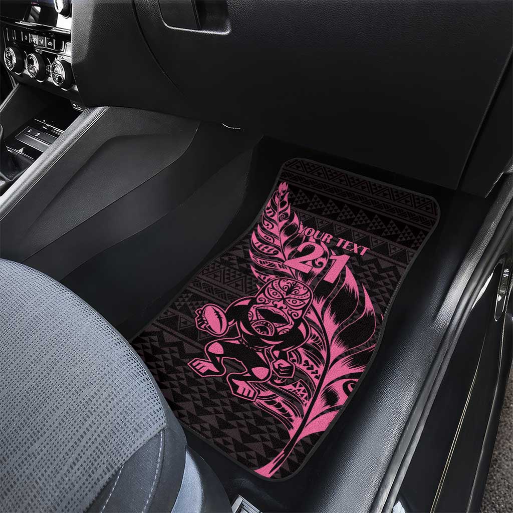 New Zealand Rugby Warrior Custom Car Mats Pink Fern Taniko Motif LT9 - Polynesian Pride