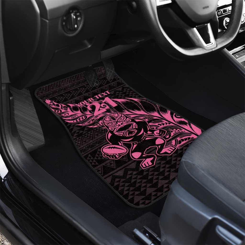 New Zealand Rugby Warrior Custom Car Mats Pink Fern Taniko Motif LT9 - Polynesian Pride