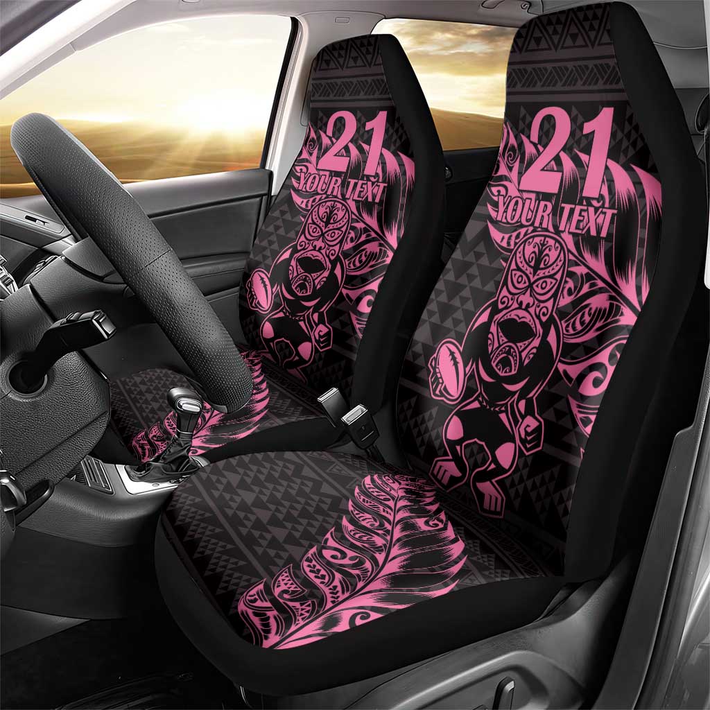 New Zealand Rugby Warrior Custom Car Seat Cover Pink Fern Taniko Motif LT9 - Polynesian Pride